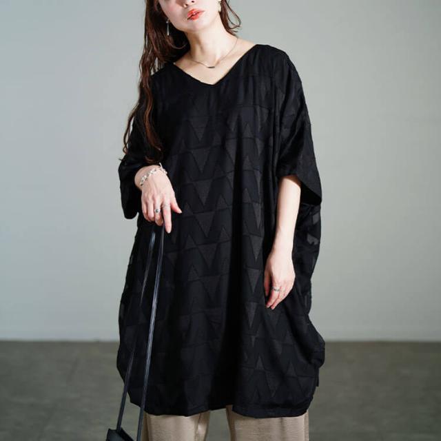 幾何学柄ドロストBOXチュニック