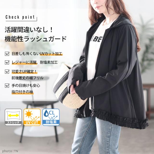 UVカット&耐塩素裾フリルラッシュガード