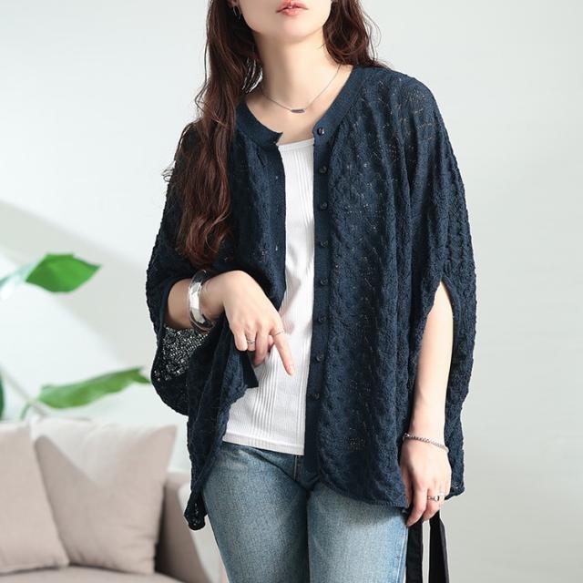 透かし編みドルマンニットカーディガン