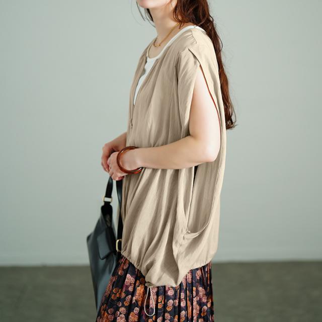裾ドロストノースリーブZIPベスト
