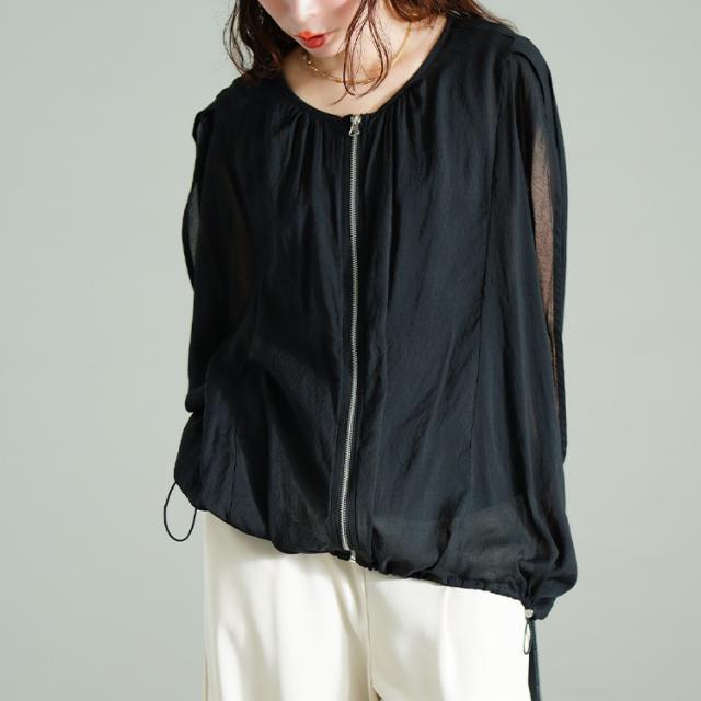 裾ドロストノースリーブZIPベスト