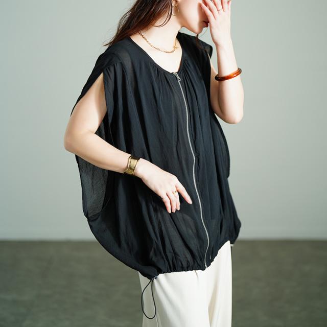 裾ドロストノースリーブZIPベスト