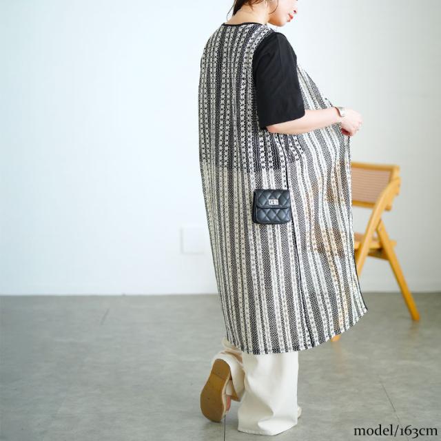 クロッシェ編みツートンレースロングジレ