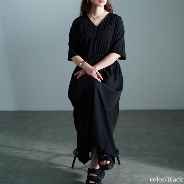 接触冷感ギャザーショルダーワンピース