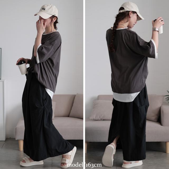 フロントタックナイロンナロースカート