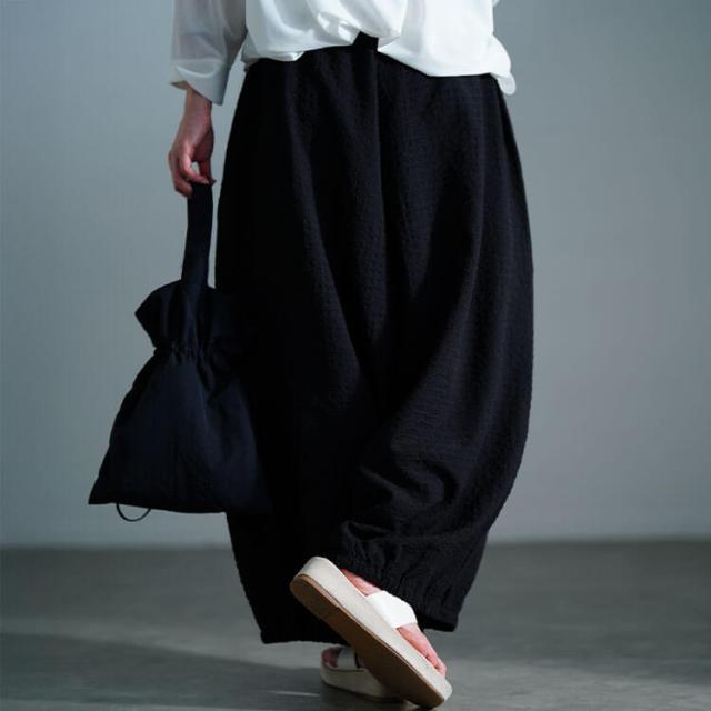 サッカー裾ギャザーワイドパンツ