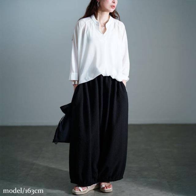 サッカー裾ギャザーワイドパンツ