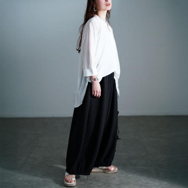 サッカー裾ギャザーワイドパンツ