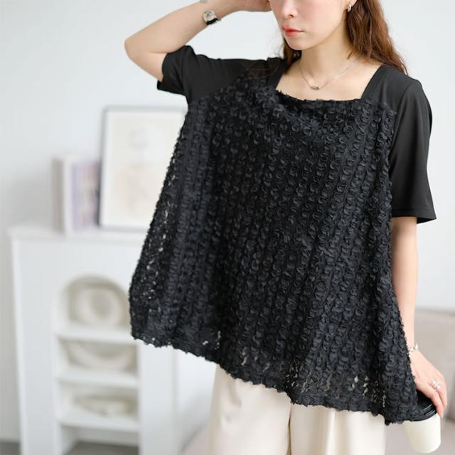 レースチュール切り替えフレアチュニック