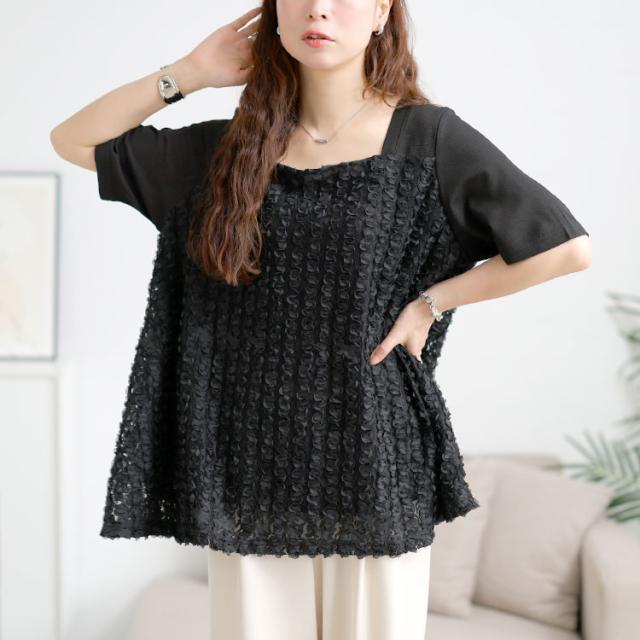 レースチュール切り替えフレアチュニック