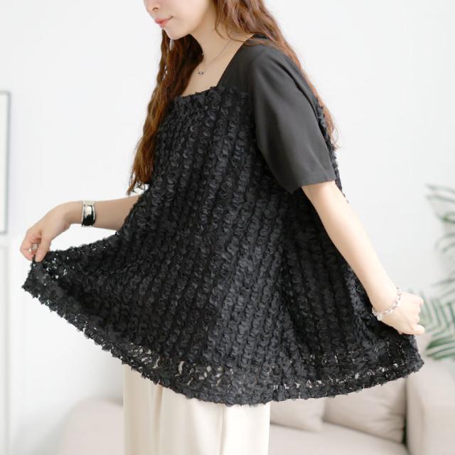 レースチュール切り替えフレアチュニック