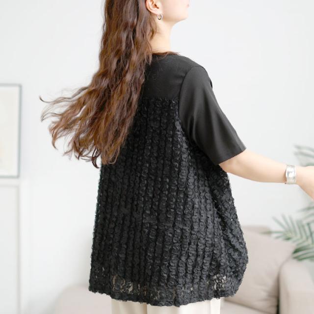 レースチュール切り替えフレアチュニック