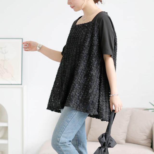 レースチュール切り替えフレアチュニック