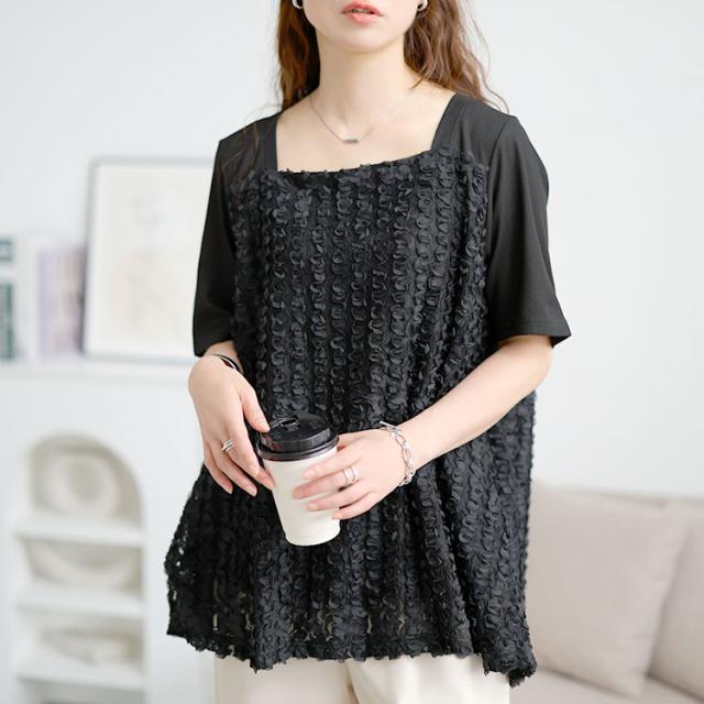 レースチュール切り替えフレアチュニック