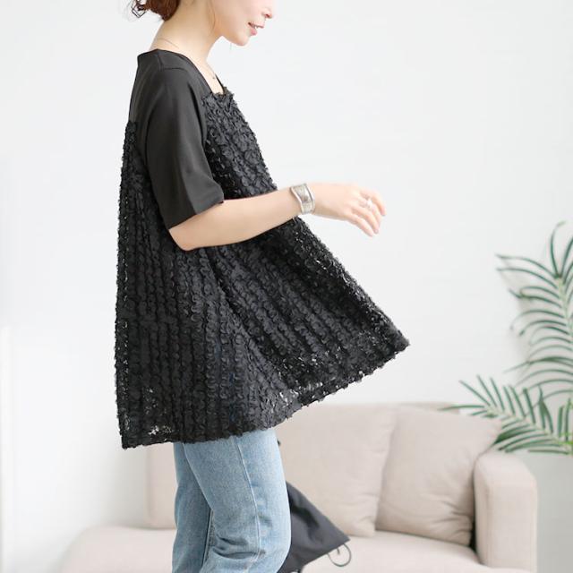 レースチュール切り替えフレアチュニック