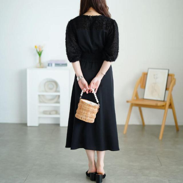 シャギー切り替えシャーリングワンピース