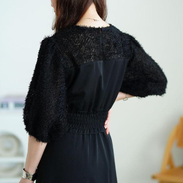 シャギー切り替えシャーリングワンピース