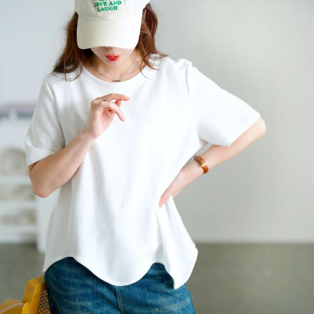 ウェーブ裾アシメTシャツ