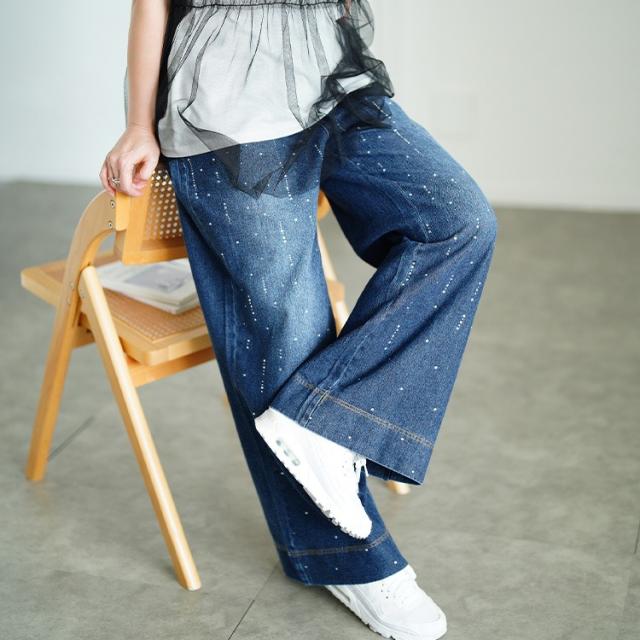 ラインストーンワイドデニムパンツ