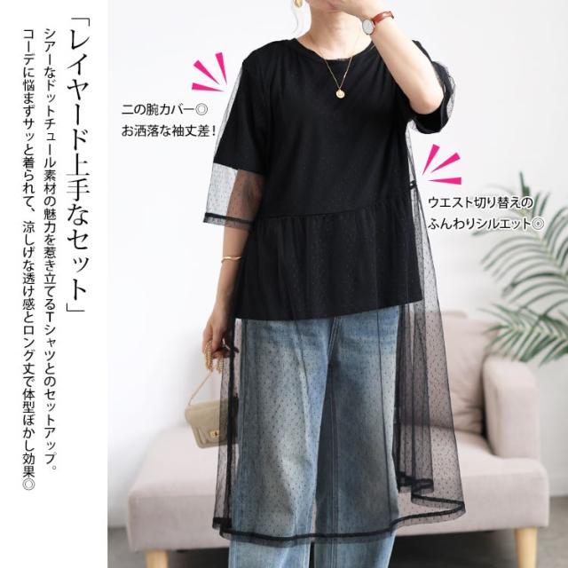 ドットチュールワンピース＆Tシャツ2点セット