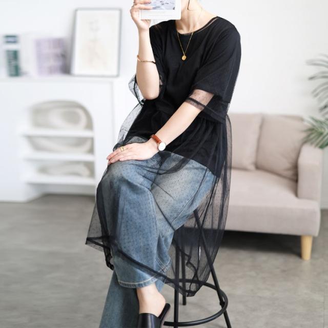 ドットチュールワンピース＆Tシャツ2点セット