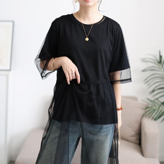 ドットチュールワンピース＆Tシャツ2点セット