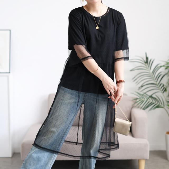 ドットチュールワンピース＆Tシャツ2点セット