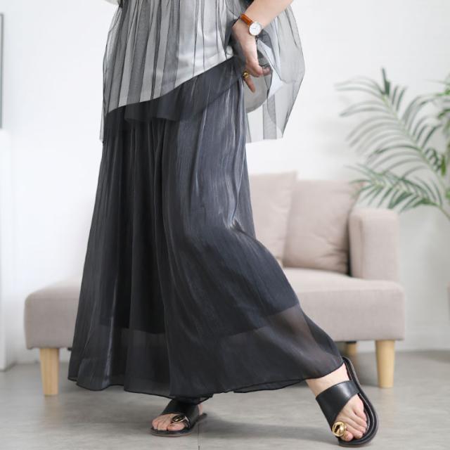 ウエストギャザーシアーフレアワイドパンツ