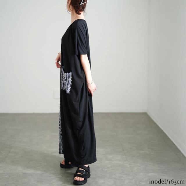 幾何学柄アシメ切り替えワンピース