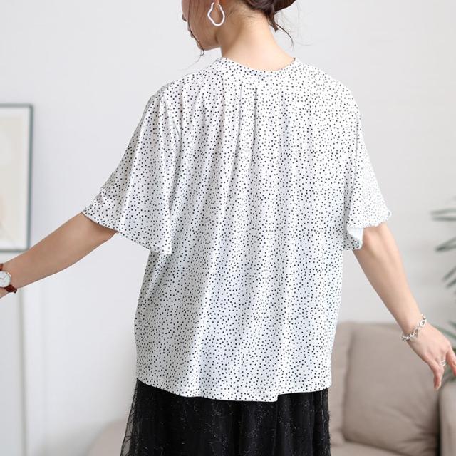 接触冷感ドット柄ストレッチブラウス