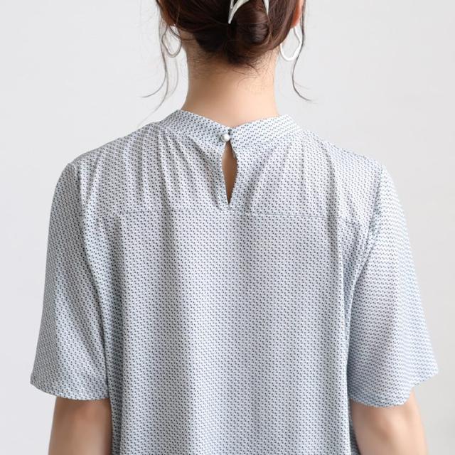 接触冷感ダイヤ柄ボウタイストレッチブラウス