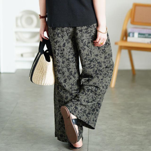 花柄楊柳ワイドパンツ