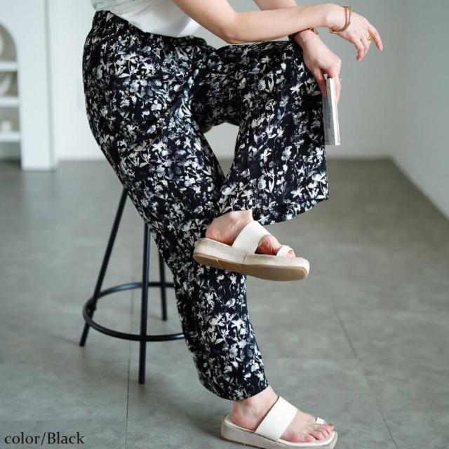 花柄楊柳ワイドパンツ