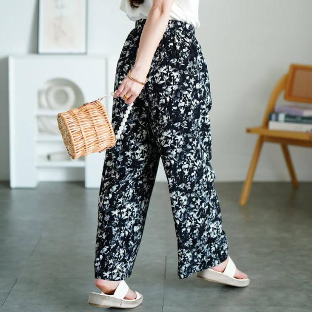 花柄楊柳ワイドパンツ