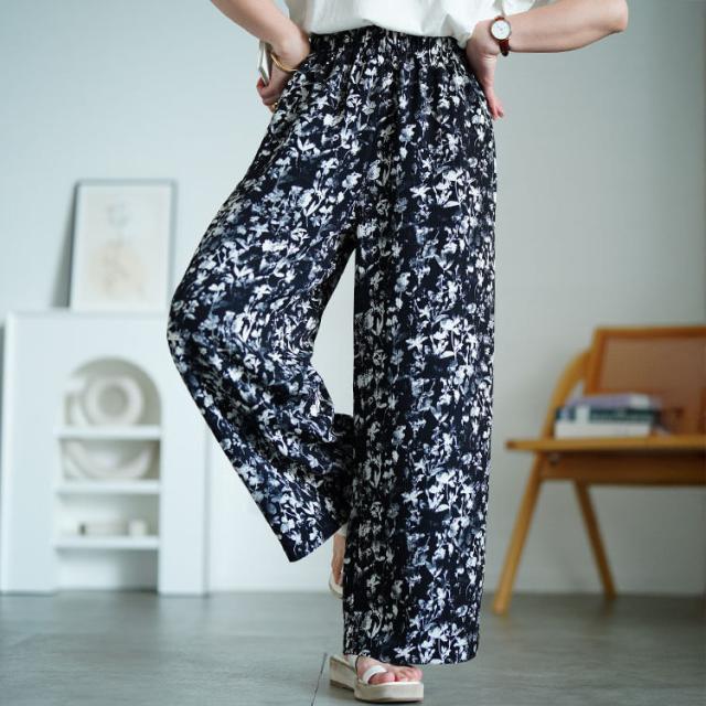 花柄楊柳ワイドパンツ