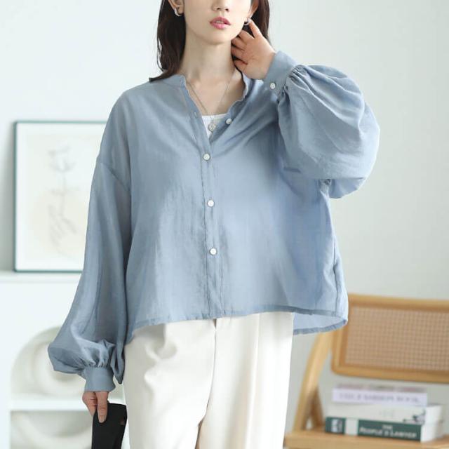 ボリュームスリーブクロップドシアーブラウス