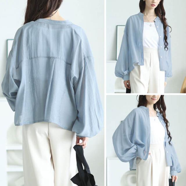 ボリュームスリーブクロップドシアーブラウス