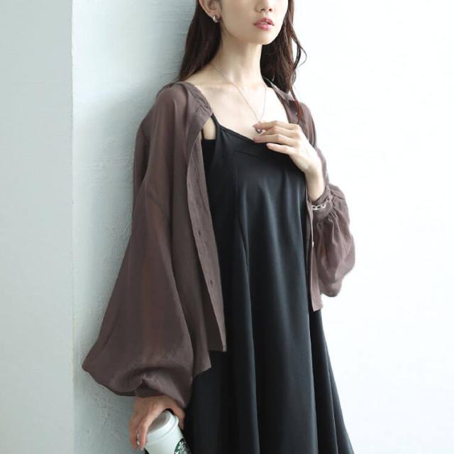 ボリュームスリーブクロップドシアーブラウス