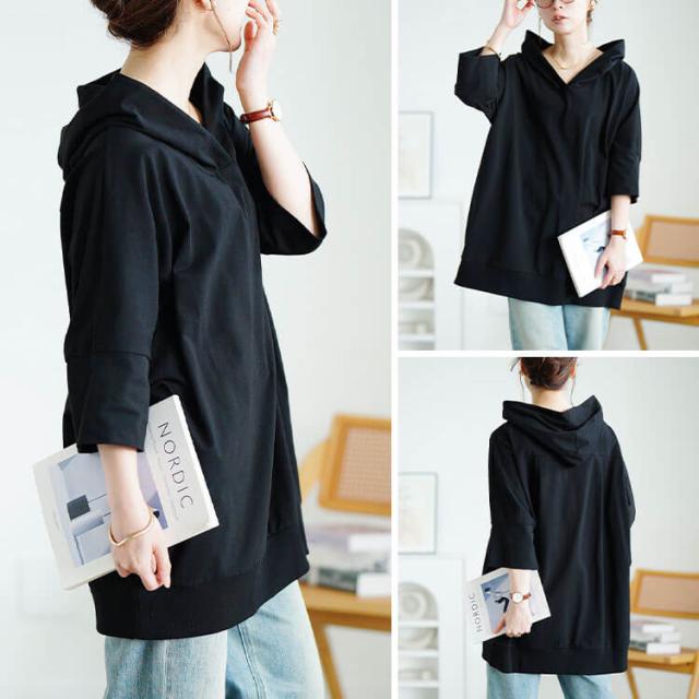 ストレッチコットンチュニックパーカー