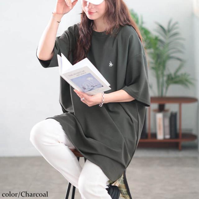 チェックステップヘムチュニックTシャツ