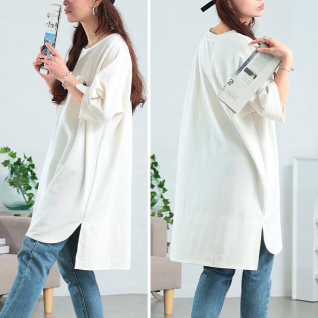 チェックステップヘムチュニックTシャツ