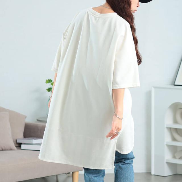 チェックステップヘムチュニックTシャツ