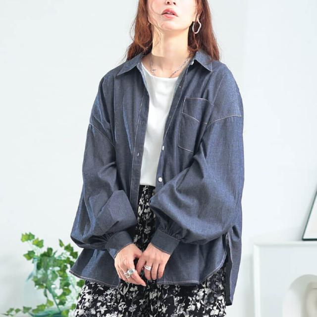 ボリュームスリーブシャンブレーシャツ