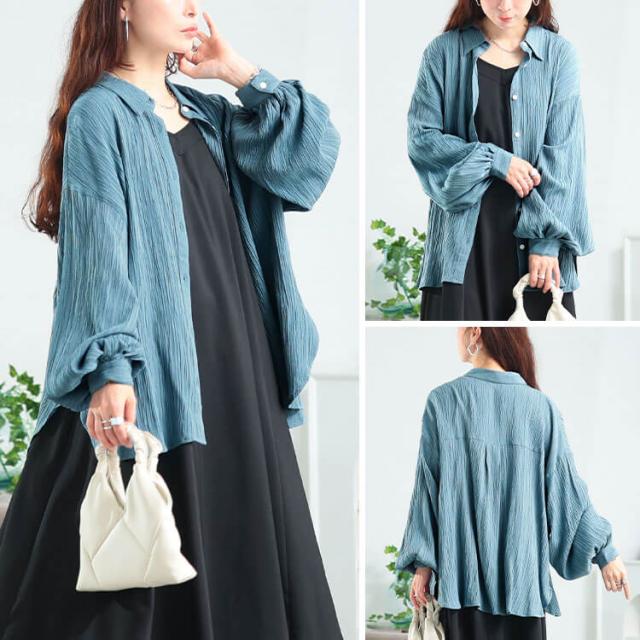 楊柳風ジャガードボリュームスリーブシャツ