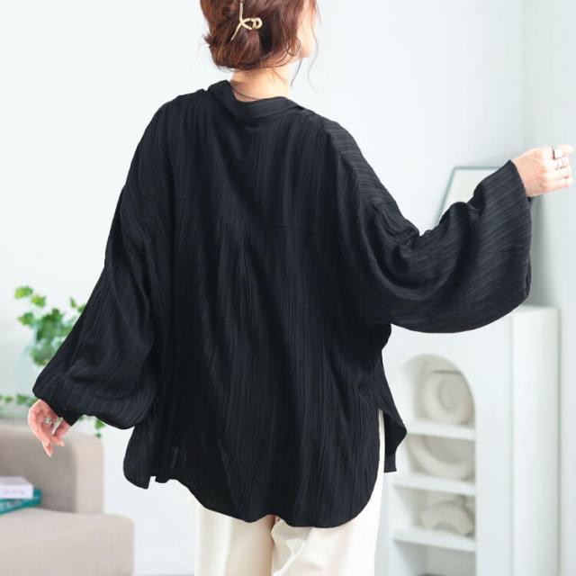 楊柳風ジャガードボリュームスリーブシャツ