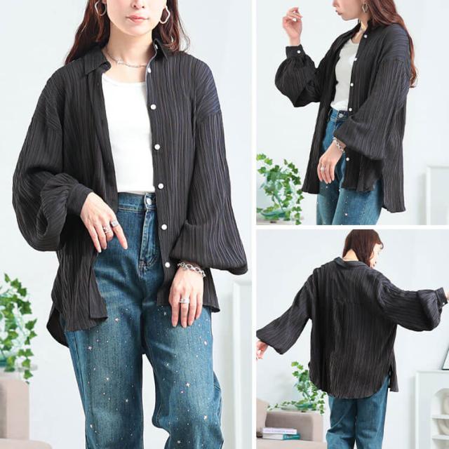 楊柳風ジャガードボリュームスリーブシャツ