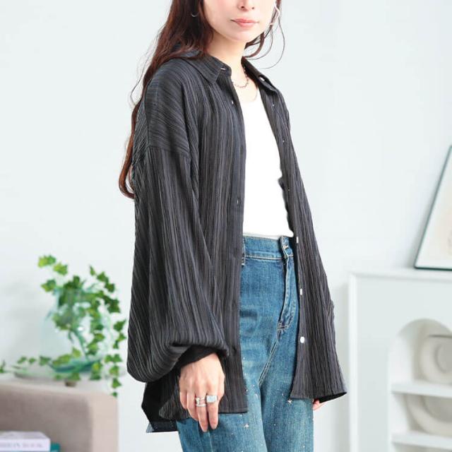 楊柳風ジャガードボリュームスリーブシャツ