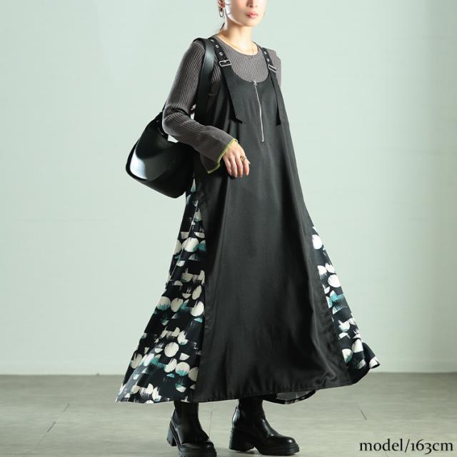 サイドドット柄切り替えジャンパースカート