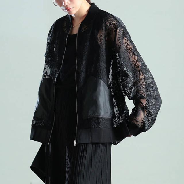花柄レース異素材切り替えMA-1ブルゾン