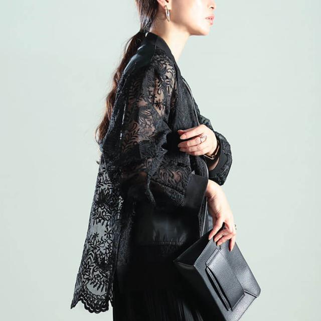 花柄レース異素材切り替えMA-1ブルゾン